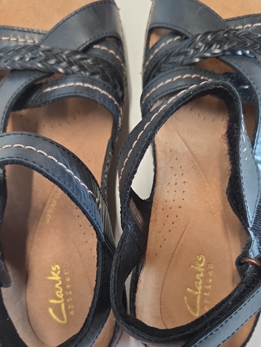 Clarks Black Braided-Strap Leather Women's Comfort Sandals Size 6 - Picture 6 of 6